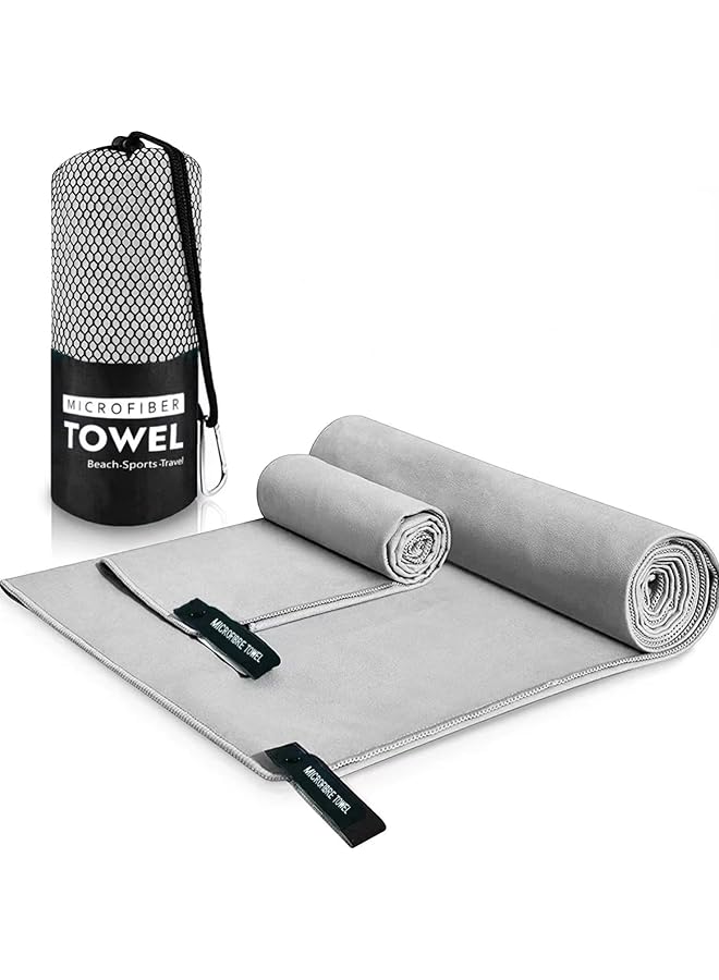 SKY-TOUCH Camping Towel Set: 2 Sizes Quick Dry Beach Towel Super Absorbent Yoga Gym Towel with Bag Compact Microfiber Towel for Beach Gym Yoga Pool Travel Camping Sports Swim (76×152CM 40×80CM Gray) - Image 1