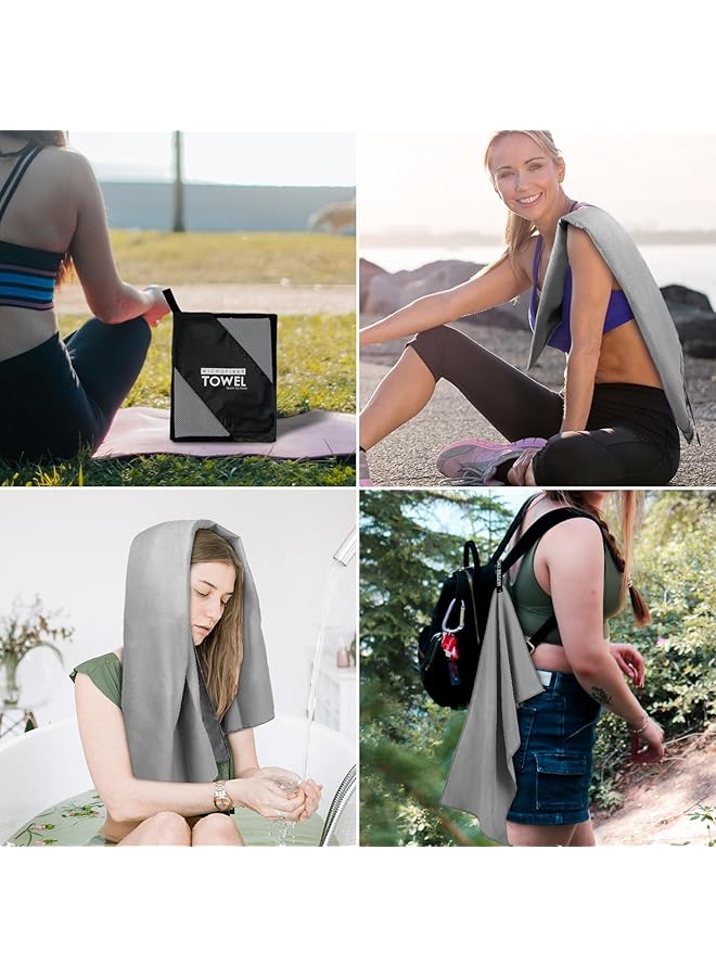 SKY-TOUCH Camping Towel Set: 2 Sizes Quick Dry Beach Towel Super Absorbent Yoga Gym Towel with Bag Compact Microfiber Towel for Beach Gym Yoga Pool Travel Camping Sports Swim (76×152CM 40×80CM Gray) - Image 5