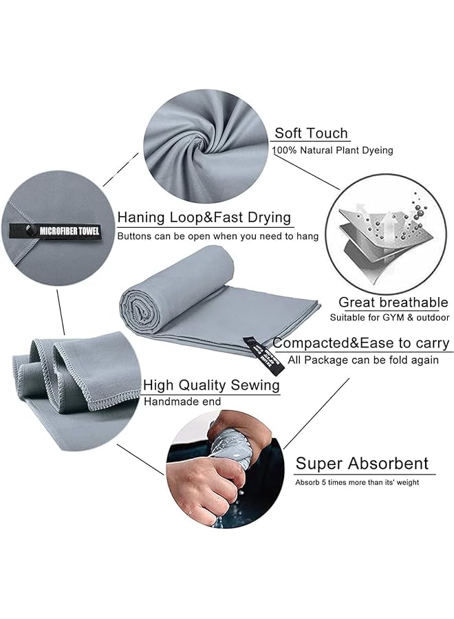SKY-TOUCH Camping Towel Set: 2 Sizes Quick Dry Beach Towel Super Absorbent Yoga Gym Towel with Bag Compact Microfiber Towel for Beach Gym Yoga Pool Travel Camping Sports Swim (76×152CM 40×80CM Gray) - Image 2