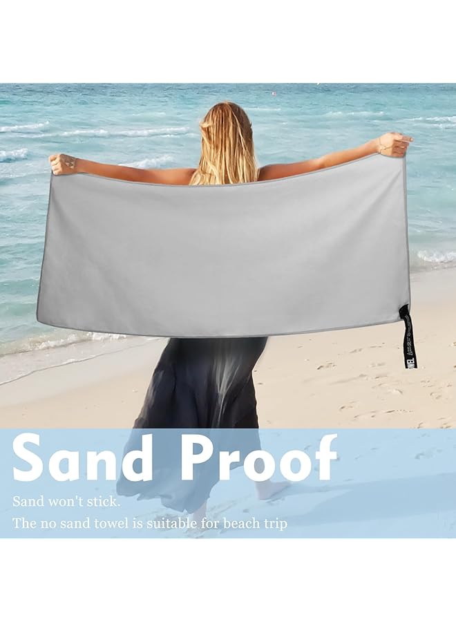 SKY-TOUCH Camping Towel Set: 2 Sizes Quick Dry Beach Towel Super Absorbent Yoga Gym Towel with Bag Compact Microfiber Towel for Beach Gym Yoga Pool Travel Camping Sports Swim (76×152CM 40×80CM Gray) - Image 3