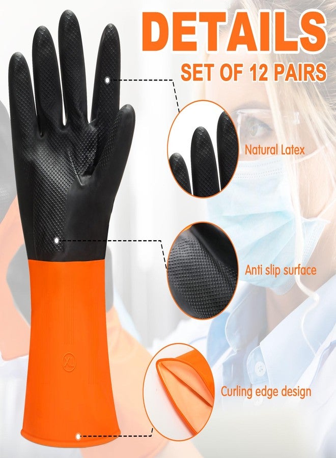 Copkim 12 Pairs Chemical Resistant Gloves Heavy Duty Industrial Reusable Latex Gloves, Resist Acid, Oil, Alkali, XL Size(Black, Orange) - Image 4