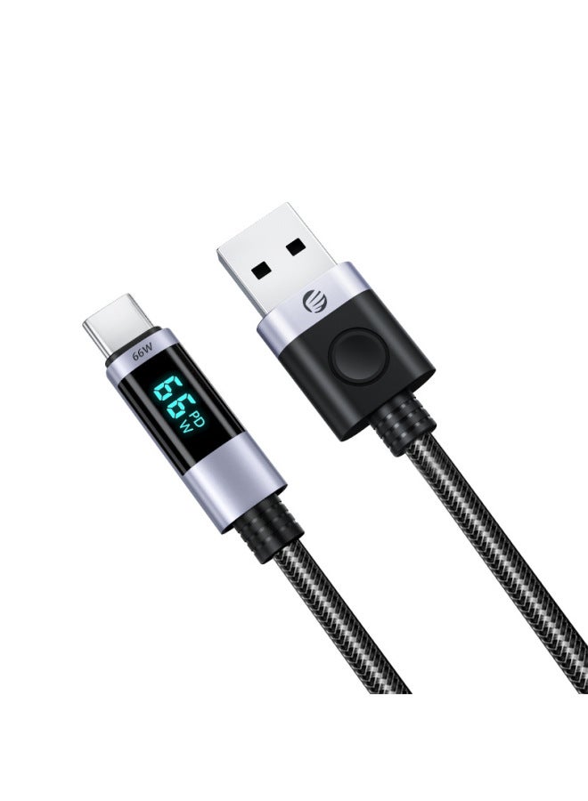 ORICO/Aurico Safe Fast Charge Not Easy To Burn Mobile Phone Accessories 66W Screen Display Fast Charge Line-Color:Black LED Screen Display Fast Charging Line, Line Length 1m  - Image 1