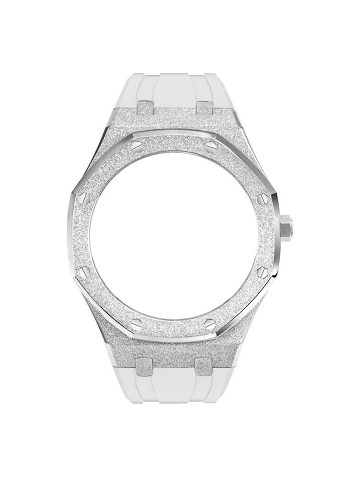 AROAQ GA2100 Metal Watch Band Case Replacement Kit, Stainless Steel Strap Bezel Accessories, Frosted Surface Stainless Steel Bracelet Case Mod For Shock, (Frost gold and silver shell white tape)  - Image 1
