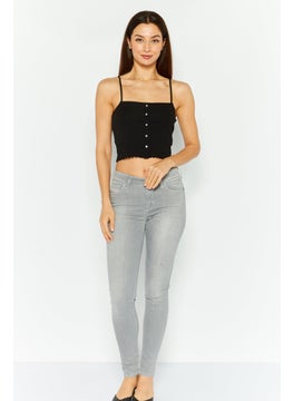 UNDIZ Women Square Neck Sleeveless Textured Top, Black  - Image 2
