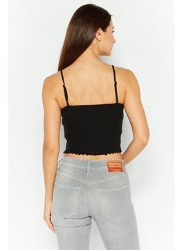 UNDIZ Women Square Neck Sleeveless Textured Top, Black  - Image 4