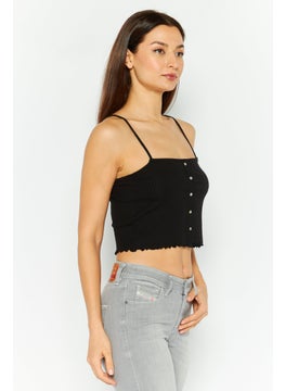 UNDIZ Women Square Neck Sleeveless Textured Top, Black  - Image 3