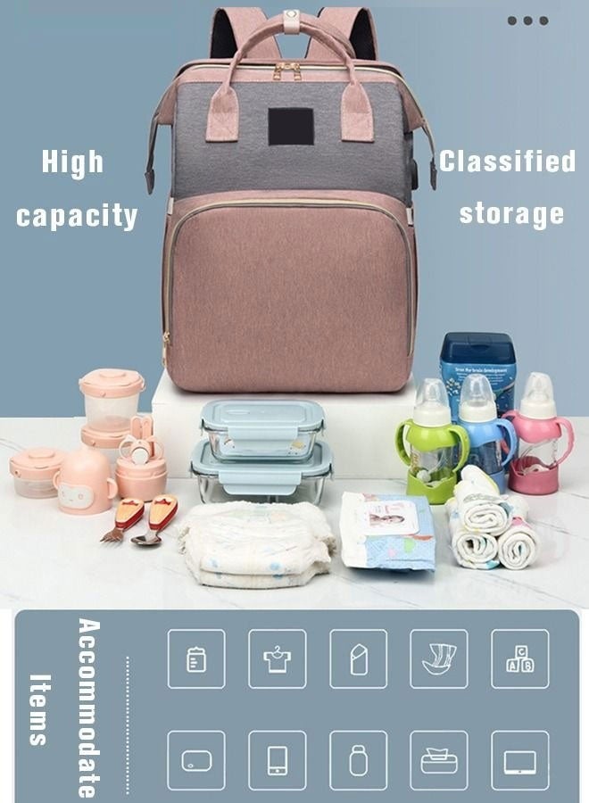 حقيبة ظهر لحفاضات الأطفال، محطة تغيير حفاضات متعددة الوظائف وشريط ألعاب للأنشطة الخارجية والسفر، هدايا استحمام للأطفال، سعة كبيرة، كابل USB - Image 4