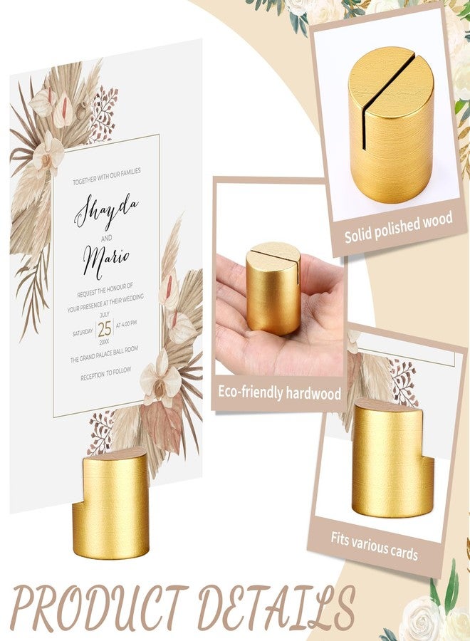 Affrolling 12 Pcs Wood Table Number Holders Wedding Wooden Place Card Holder Bulk Mini Cylinder Table Top Stand for Paper Photo Picture Menu Tag Display, Fall Thanksgiving Wedding Birthday (Gold) - Image 3