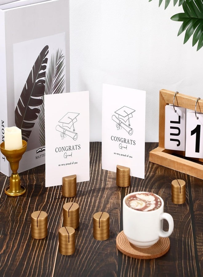 Affrolling 12 Pcs Wood Table Number Holders Wedding Wooden Place Card Holder Bulk Mini Cylinder Table Top Stand for Paper Photo Picture Menu Tag Display, Fall Thanksgiving Wedding Birthday (Gold) - Image 4