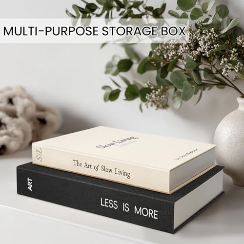 Braveriky Minimalist Decorative Books - Fake Books Storage Box for Decoration - Set of 2 Linen Coffee Table Decor - Photo Storage Keepsake Box for Room Bookshelf Decor, Black - Image 3