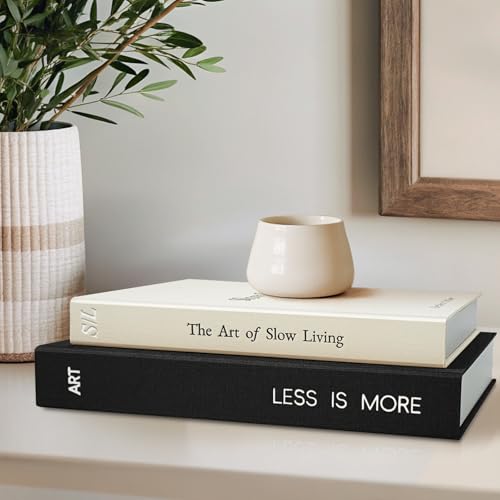 Braveriky Minimalist Decorative Books - Fake Books Storage Box for Decoration - Set of 2 Linen Coffee Table Decor - Photo Storage Keepsake Box for Room Bookshelf Decor, Black - Image 1