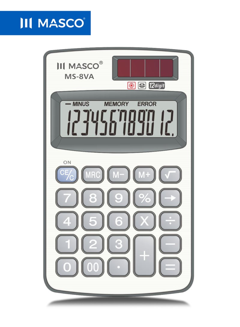 MASCO 12-Digit Desktop Calculator with Large Display, Solar Plus Power, Dual Memory - Image 1