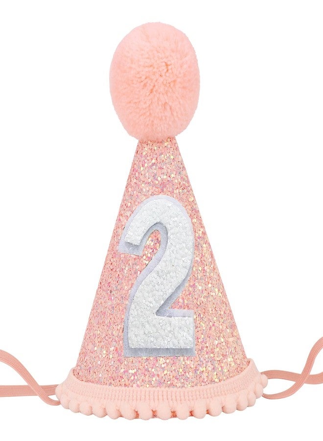 Eoopoon Rose Gold 2nd Birthday Glitter Cone Hat - Sparkling Party Hat for Baby Girls, Party Decorations, Ideal for Photoshoots & Birthday Celebrations(Rose Gold Cone2) - Image 1