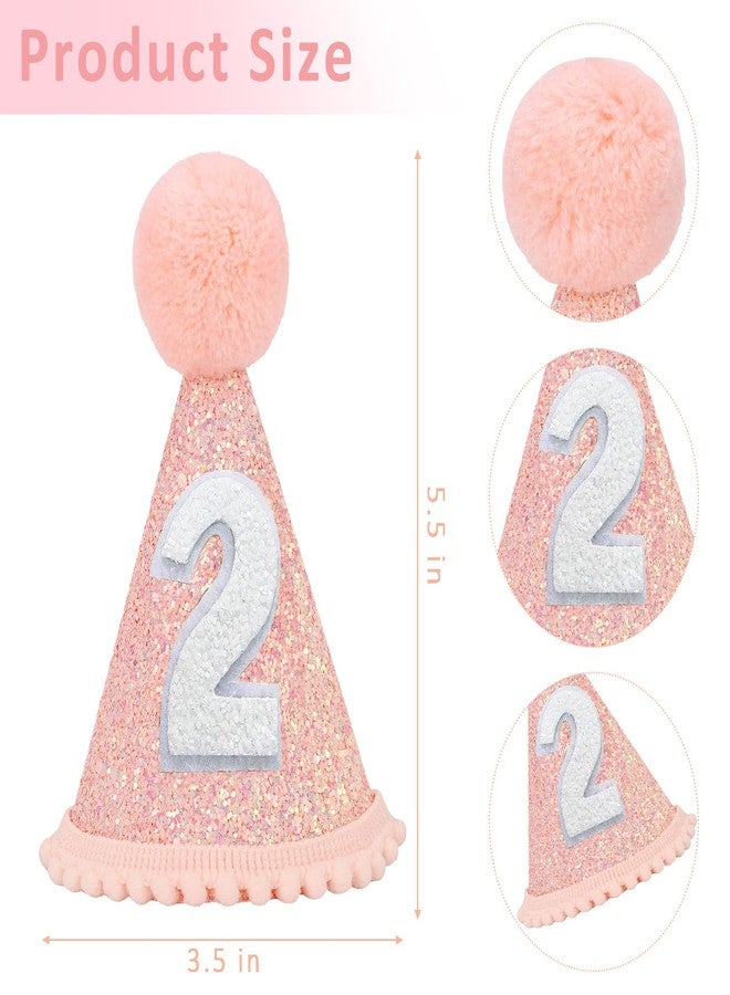 Eoopoon Rose Gold 2nd Birthday Glitter Cone Hat - Sparkling Party Hat for Baby Girls, Party Decorations, Ideal for Photoshoots & Birthday Celebrations(Rose Gold Cone2) - Image 2