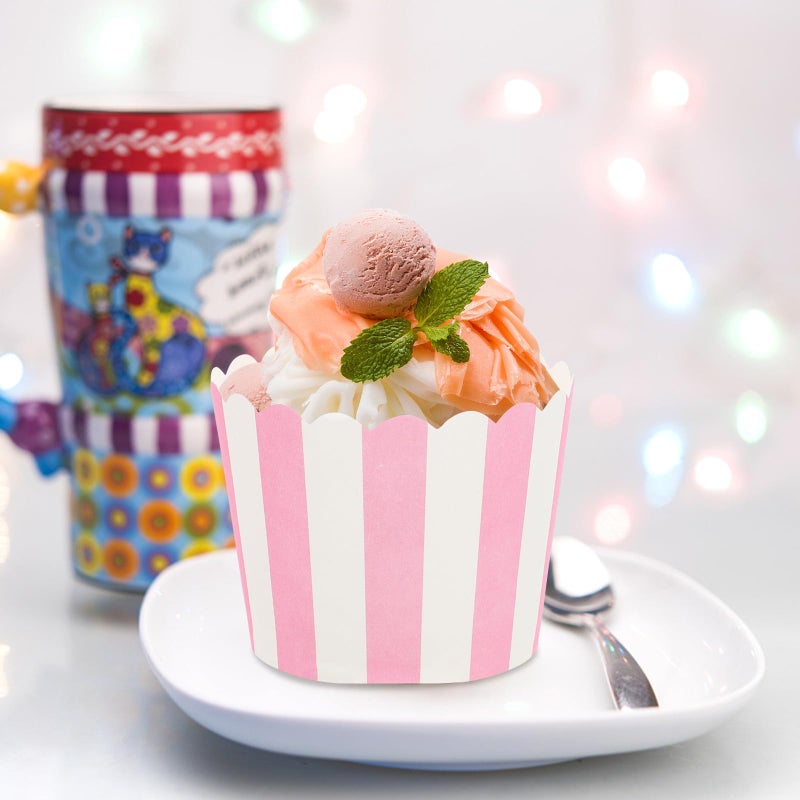Small Pink Stripe Baking Cups 100pcs Heat Resistant Muffin Liners For Cupcakes - Image 5