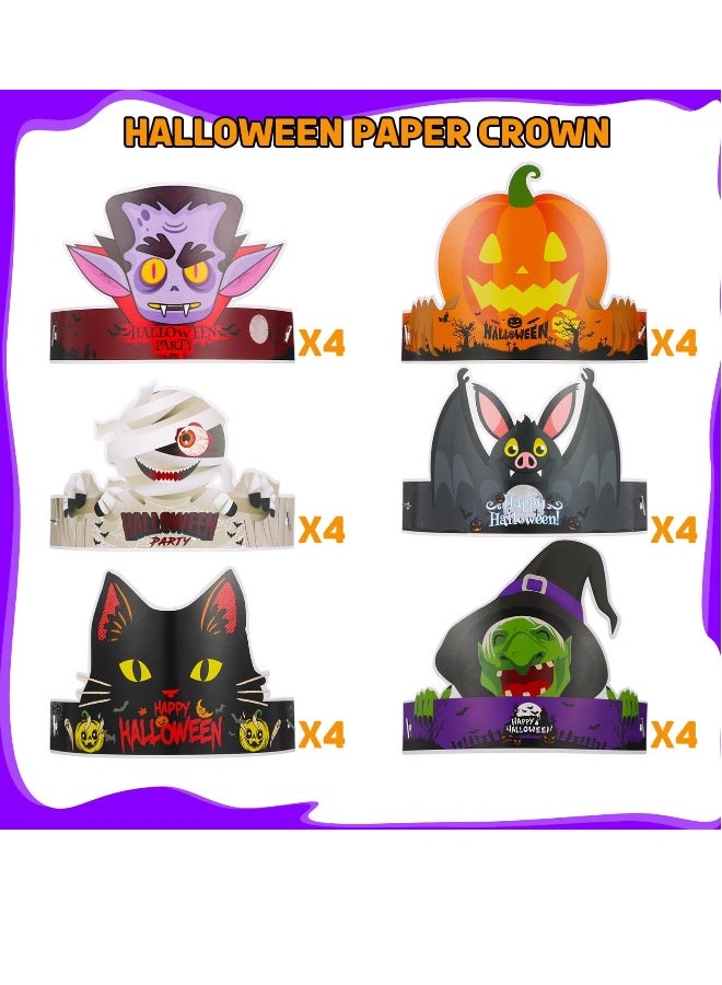 24 Pcs Witch Hat Halloween Party Hats Funny Paper Halloween Decorations Pumpkin Cat Witch Bats Cosplay Props Party Supplies Adjustable Paper Hats for for Kids Adult Party 6 Styles - Image 2