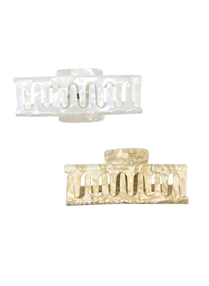 Goolsky 2pcs Large Hair Claw Clips for Thick Hair, Tortoise Hair Clips, Acrylic Celluloid French Butterfly Jaw Clips, Strong Hold for Women (White) - Image 4