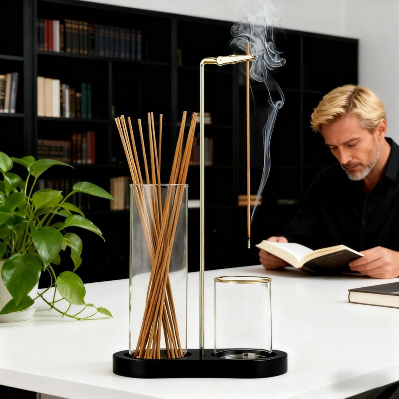 Moocervi Glass Incense Holder, Incense Sticks Burner Holder with Storage,Hang Upside Down Incense Holder for Sticks with Glass Ash Catcher for Meditation Yoga Spa Room Decor (Black Color) - Image 4