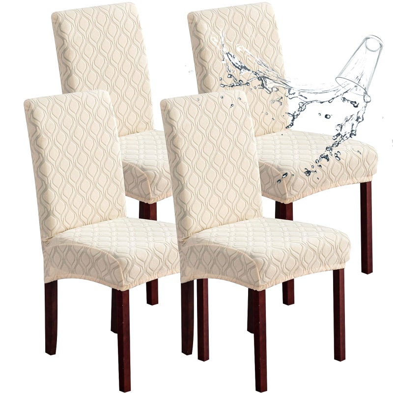 Genina Waterproof Chair Covers for Dining Room Stretch Jacquard Dining Chair Slipcovers Removable Washable Chair Protector for Kitchen Parsons JacquardBeige 4 PCS - Image 2