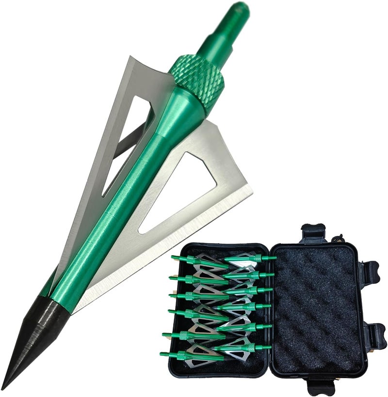 e5e10 12pcs Archery Broadheads 3 Fixed Steel Blade 100/125 Grain Hunting Arrowheads Fit for Compound Bow and Crossbow with One Black Plastic Portable Broadheads Case - Image 1