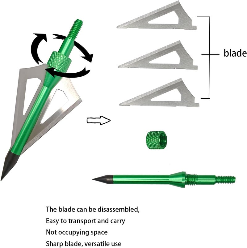 e5e10 12pcs Archery Broadheads 3 Fixed Steel Blade 100/125 Grain Hunting Arrowheads Fit for Compound Bow and Crossbow with One Black Plastic Portable Broadheads Case - Image 3
