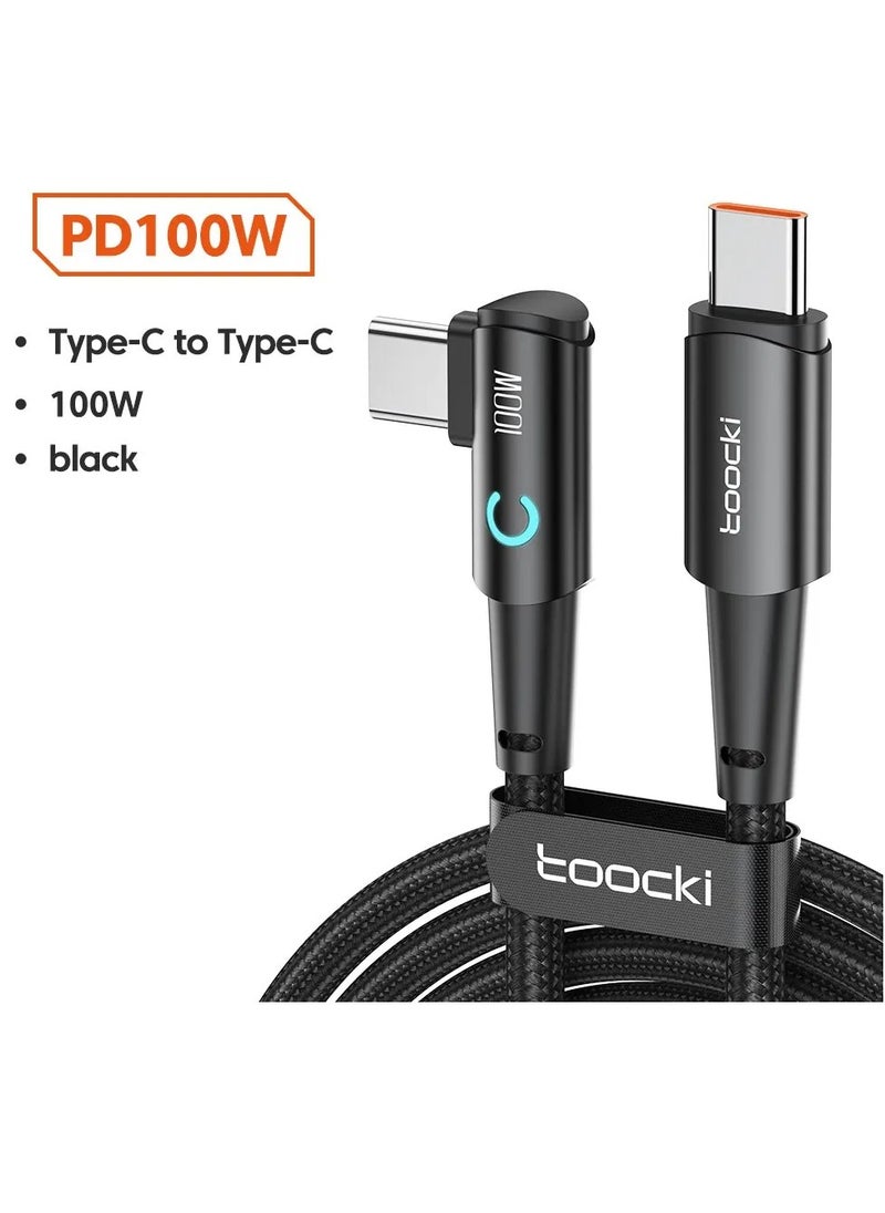 toocki - USB C Charging Cable, 5A Current Fast Charging USB C To USB C Cable With 90 Degree Angle, Portable And Flexible Charging Data Cable Wire For For Most Of The Mobile Phones, (100W, 1m Black) - Image 1