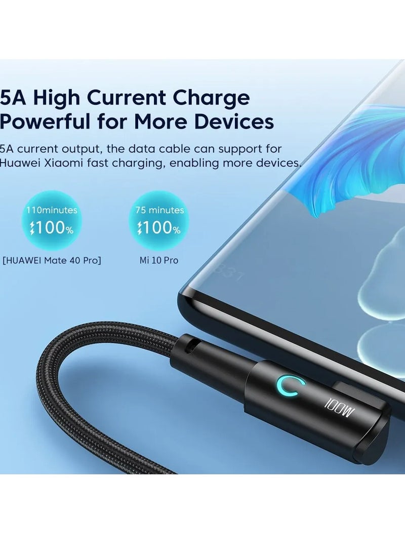 toocki - USB C Charging Cable, 5A Current Fast Charging USB C To USB C Cable With 90 Degree Angle, Portable And Flexible Charging Data Cable Wire For For Most Of The Mobile Phones, (100W, 1m Black) - Image 1