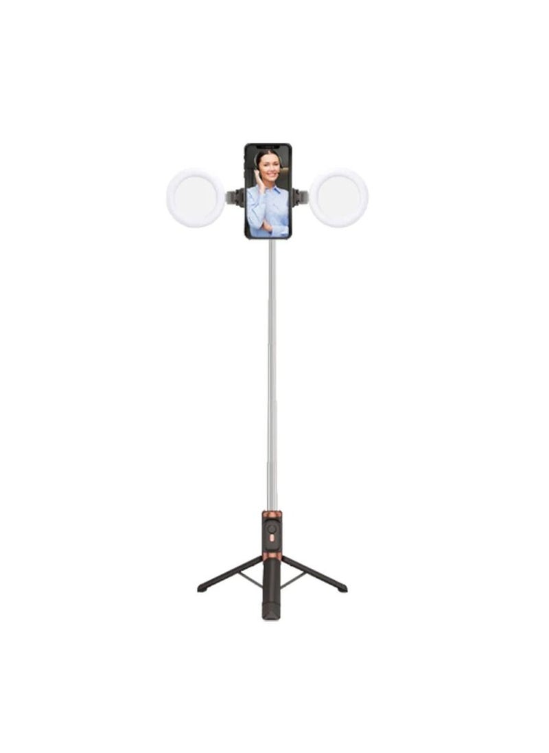 Yuwell - 7-Section Extendable Wireless Selfie Stick/Tripod Stand With Remote Black/Gold - Image 1
