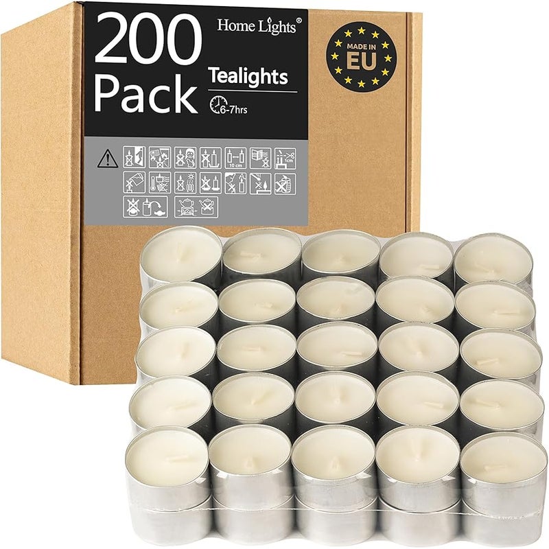 Home Lights Unscented White Tealight Candles -200 Packs, 6 to 7 Hour Burn Time less Tea Candles, Mini Votive Paraffin Candles with Cotton Wicks for Shabbat, Weddings, , Decor - Image 1