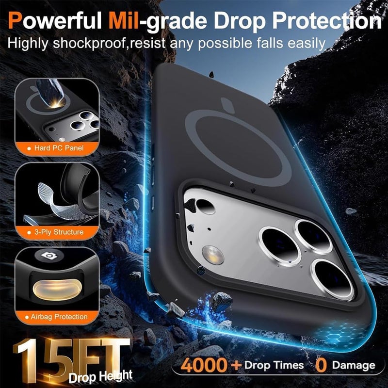 سيليكون غطاء سيليكون مغناطيسي فاخر متوافق مع سلسلة iPhone 17 Pro Max أزرق داكن - مقاوم للصدمات، نحيف، ناعم الملمس مع دعم الشحن اللاسلكي المغناطيسي - Image 5