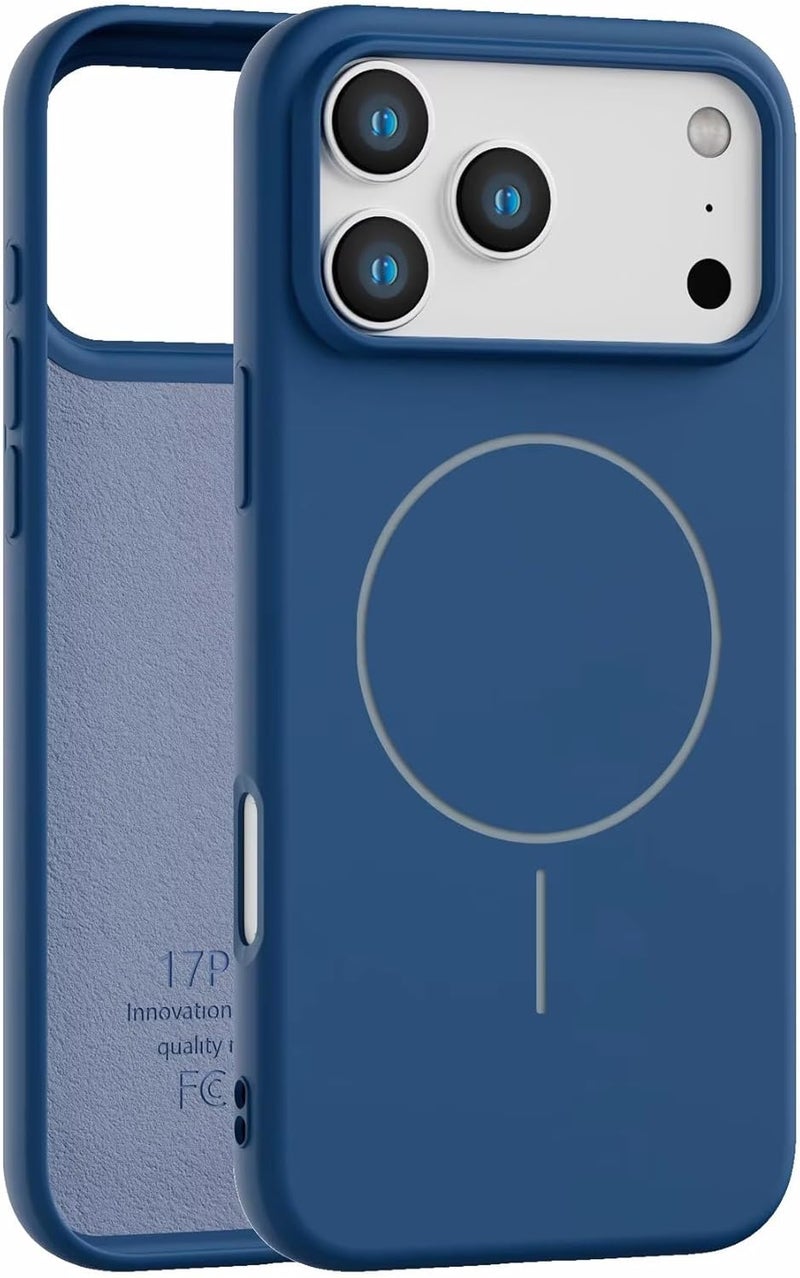 سيليكون غطاء سيليكون مغناطيسي فاخر متوافق مع سلسلة iPhone 17 Pro Max أزرق داكن - مقاوم للصدمات، نحيف، ناعم الملمس مع دعم الشحن اللاسلكي المغناطيسي - Image 1