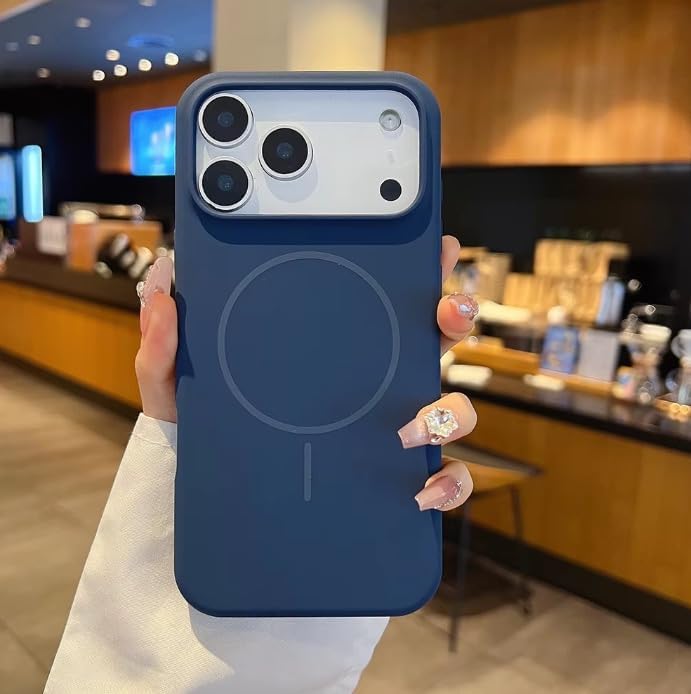 سيليكون غطاء سيليكون مغناطيسي فاخر متوافق مع سلسلة iPhone 17 Pro Max أزرق داكن - مقاوم للصدمات، نحيف، ناعم الملمس مع دعم الشحن اللاسلكي المغناطيسي - Image 2