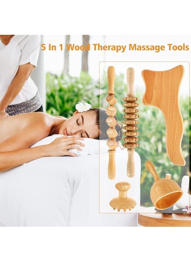 Arabest 5 in 1 Wood Therapy Massage Tools,Wooden Body Gua Sha Tool Set, Lymphatic Drainage Massager Anti Cellulite Fascial Massage Roller Stick for Body Shaping  - Image 2