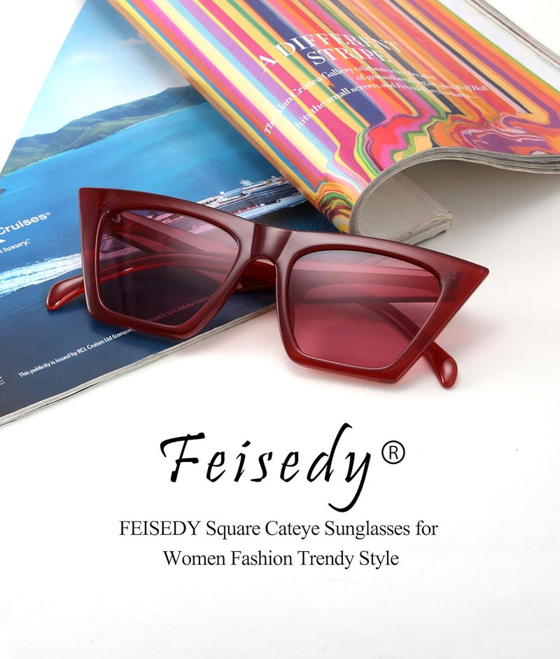FEISEDY Vintage Square Cat Eye Sunglasses Oversized Women Fashion Sun Glasses B2473 - Image 5