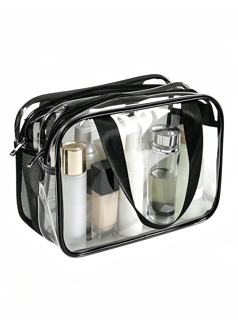 Clear Toiletry Bag for Women Men, Portable Large Travel Makeup Bag, Waterproof & Draining Transparent Cosmetic Bag, Carry On Airport Airline Compliant Bag - Image 1