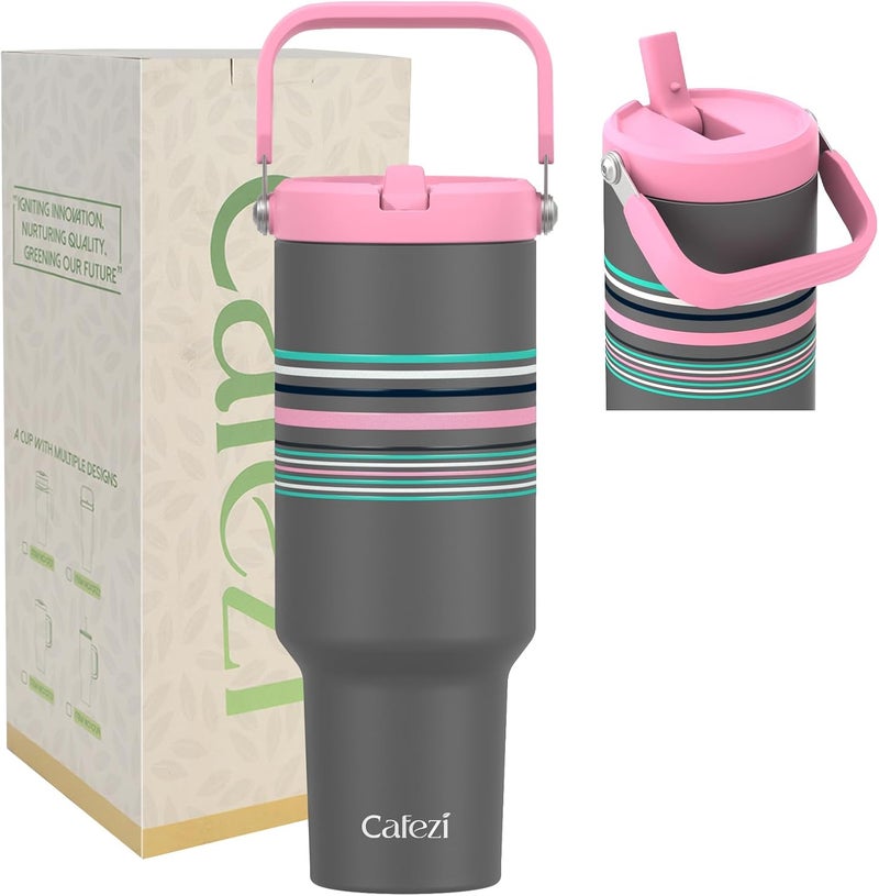 Cafezi 40oz Stainless Steel Vacuum Insulated Tumbler with Lid & Straw - Double-Wall Thermal Water Bottle for Hot & Cold Drinks, Leakproof Travel Mug with Handle, Fits Cup Holder, Ideal Home, Outdoor - Image 1