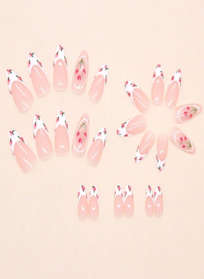YoYoee 24-Piece Short Almond Press on Nails - French False Nails | Nude Tulip Fake Nails for Women Elegant & Durable Artificial Nails for Instant Manicure - Image 4