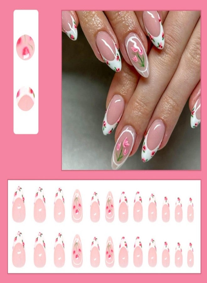 YoYoee 24-Piece Short Almond Press on Nails - French False Nails | Nude Tulip Fake Nails for Women Elegant & Durable Artificial Nails for Instant Manicure - Image 2