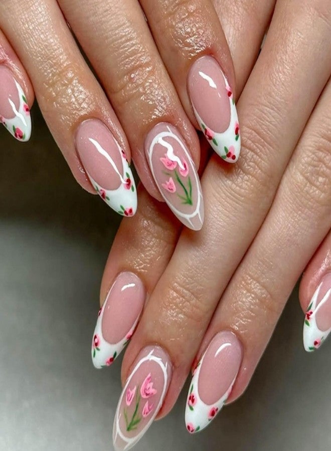 YoYoee 24-Piece Short Almond Press on Nails - French False Nails | Nude Tulip Fake Nails for Women Elegant & Durable Artificial Nails for Instant Manicure - Image 1