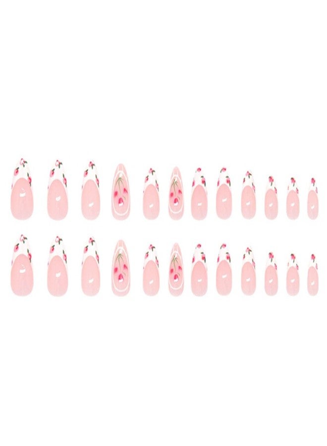 YoYoee 24-Piece Short Almond Press on Nails - French False Nails | Nude Tulip Fake Nails for Women Elegant & Durable Artificial Nails for Instant Manicure - Image 5