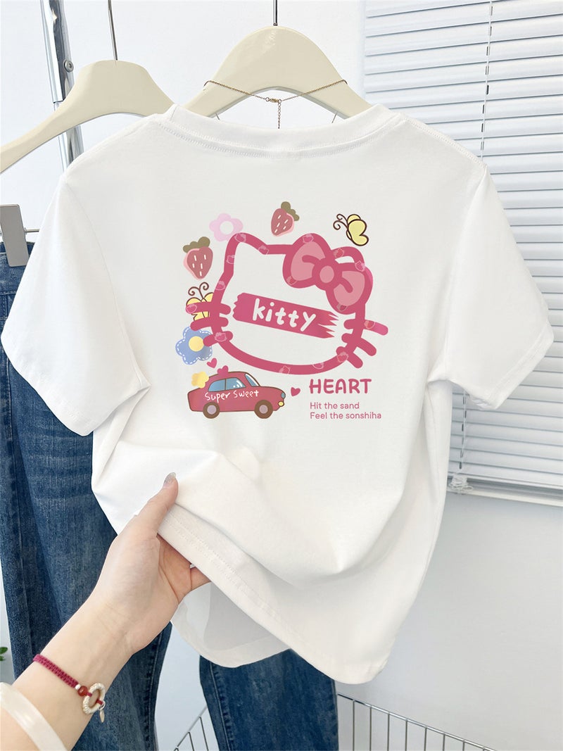 Pink anti-aging printed shoulder short-sleeved t-shirt for women's design sense niche summer 2025 new half-sleeved T-shirt top - Image 3