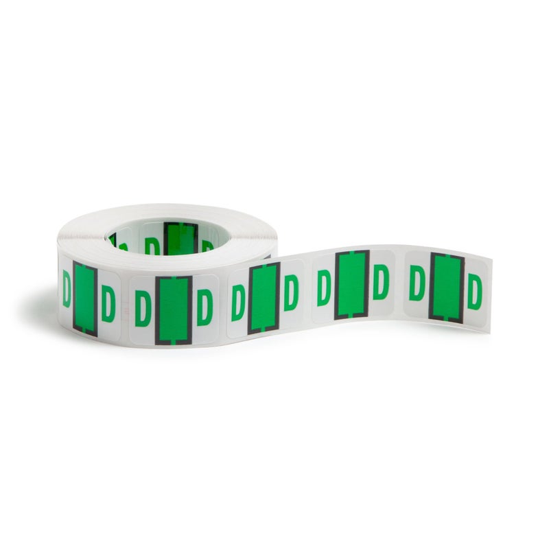 Smead BCCR Bar-Style Color-Coded Alphabetic Label, D, Label Roll, Light Green, 500 Labels per Roll, (67074) - Image 1