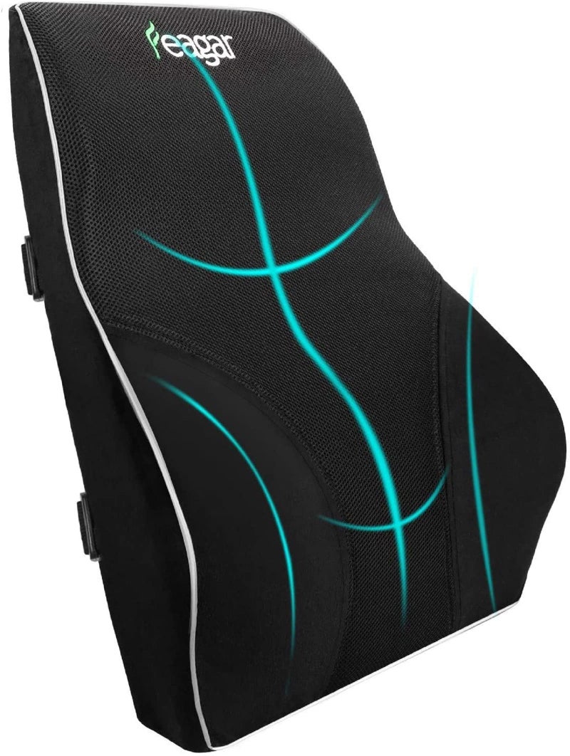 Feagar Lumbar Pillows Back Support Cushions Memory Foam Pillows for Car Seat Office Chair Home Sofa or Couch Low Back Pillow Chair Cushions with Extension Strap and Carry Bag Black