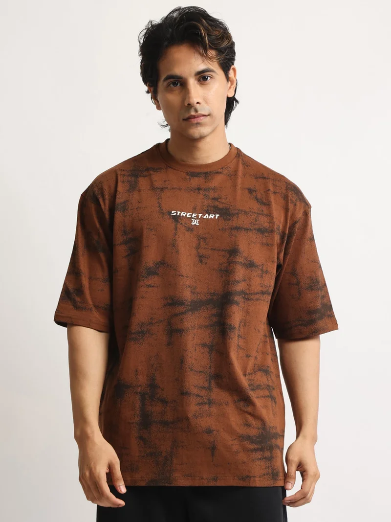 Maniac  Maniac Mens Bubblegum Printed Round Neck Raglan Half Sleeve Cream and Black Cotton Tshirt for Men | Best Price UAE