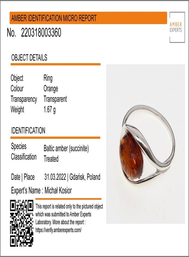 هوليداي غفت شوب خاتم من الفضة الإسترلينية والعنبر العسلي البلطيقي للبالغين من HolidayGiftShops - مقاس 5 - Image 3