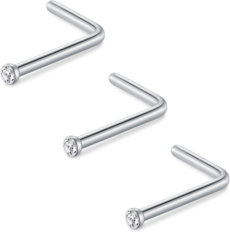 D.Bella 18G 20G 22G L Shaped Nose Studs Surgical Stainless Steel 1.5mm 2mm 2.5mm 3mm CZ Nose Rings For Women - Image 1