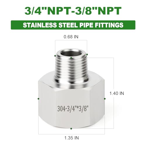 TAISHER 5PCS 304 Stainless Steel Pipe Fitting Reducer Adapter 38 NPT Male x 34 NPT Female - Image 3