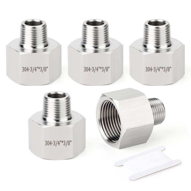 TAISHER 5PCS 304 Stainless Steel Pipe Fitting Reducer Adapter 38 NPT Male x 34 NPT Female - Image 2