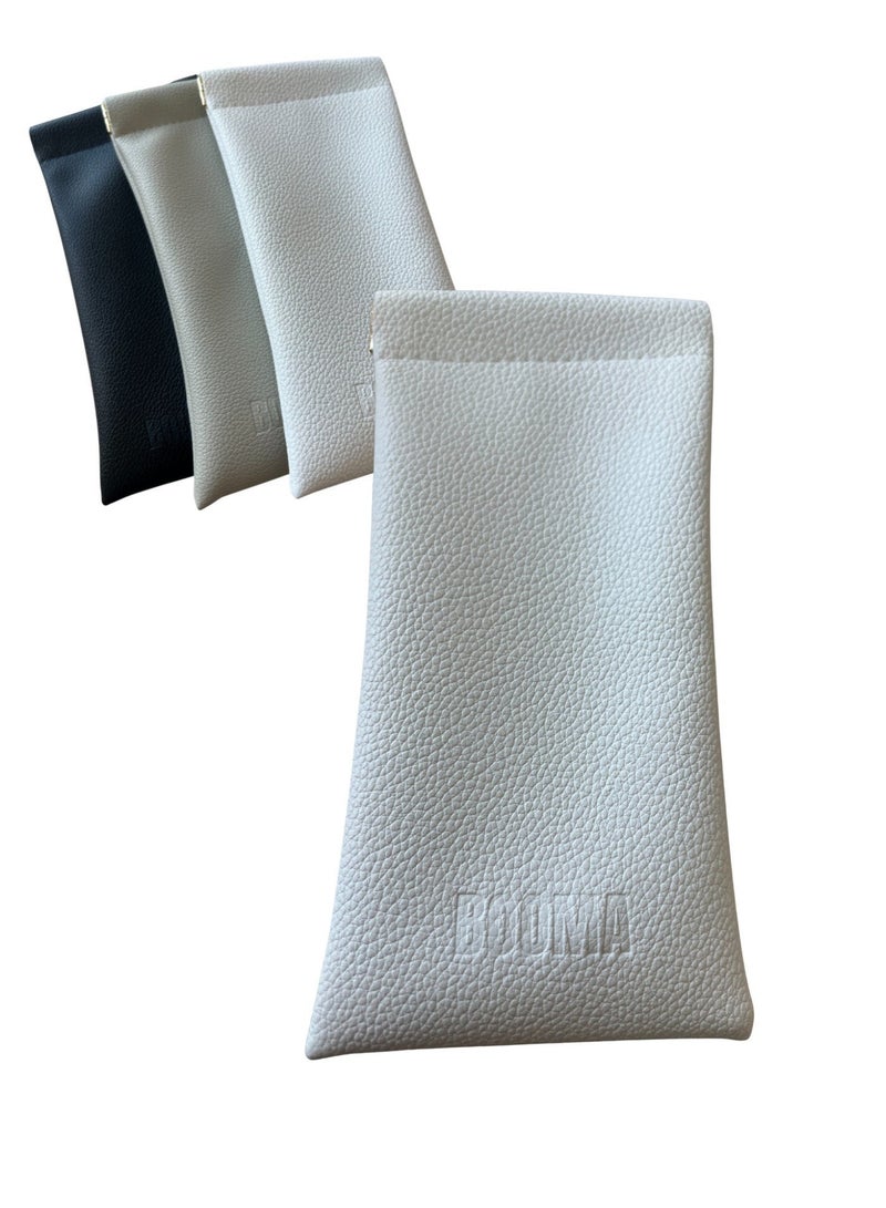 Booma Opticals PREMIUM High -End Soft Glasses Case,High Quality  Soft Leather feel, Gold metal squeeze pop opening. Sunglasses Bag for Men & Women: Elegant Beige, Embossed Booma logo, Useful as Glasses pouch or Storage of personal items & Travel. 3 Classy colors: Beige, Black. or White. - Image 2
