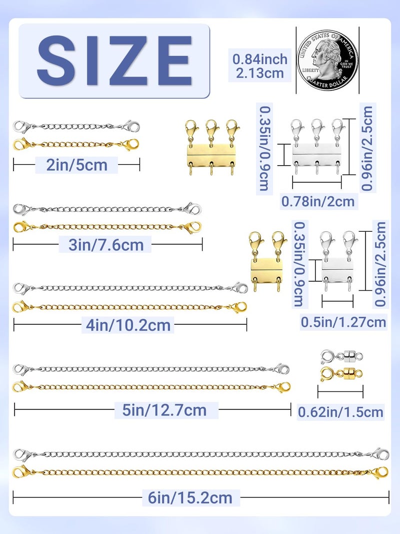 Evnlo Multi Necklace Layering Clasp and Chain Extender and Magnetic Jewelry Clasp Set, Gold and Silver Multiple Styles Necklace Extenders for Women - Image 3